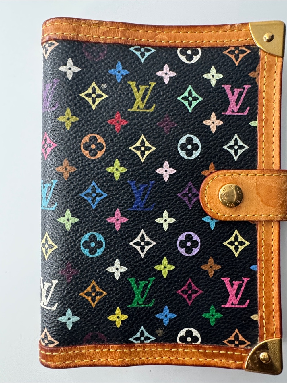 Louis Vuitton Multicolor Monogram on Black Canvas Agend with Brown Trim